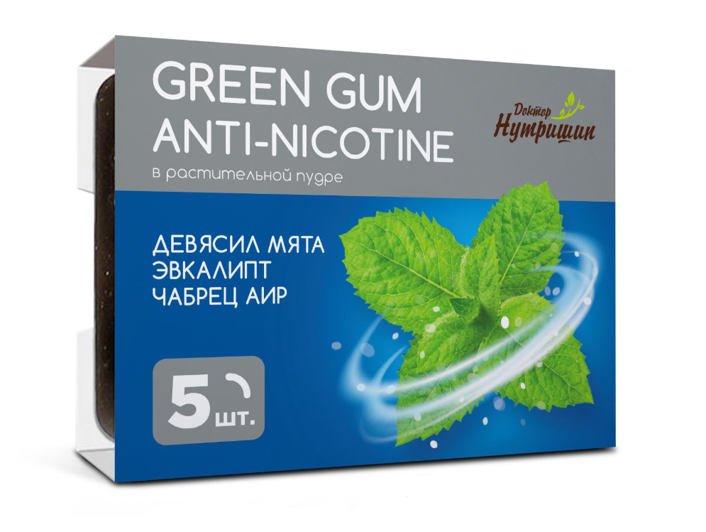 фото упаковки Доктор Нутришин Смолка жевательная ANTI-NICOTINE Green gum