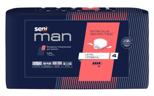 Seni Man Вкладыши специальные для мужчин, Extra Plus Level 4 (экстра плюс уровень 4), 4 капли, 15 шт.