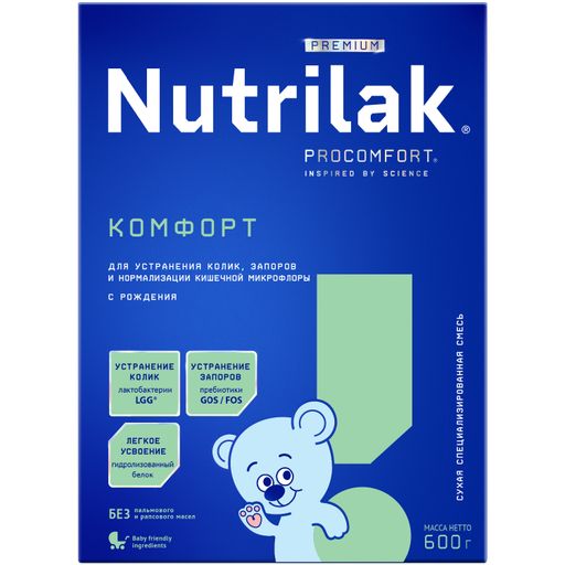 Nutrilak Premium Комфорт Смесь сухая специализированная, для детей с рождения, смесь сухая, для устранения колик, запоров, 600 г, 1 шт.