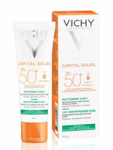 Vichy Capital Soleil Уход матирующий 3 в 1 SPF50+, для жирной и проблемной кожи, 50 мл, 1 шт.