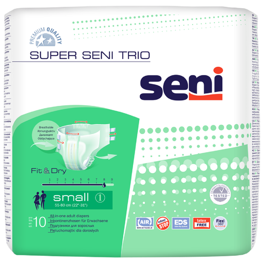 Seni Super Trio Подгузники для взрослых, Small S (1), 55-80 см, 10 шт.