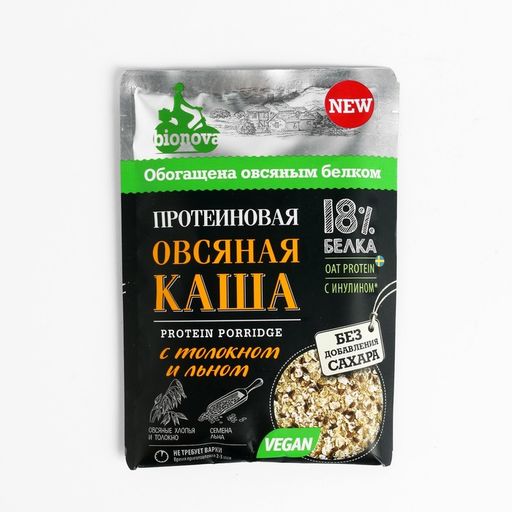 Bionova Каша протеиновая овсяная, без сахара, с толокном и льном, 40 г, 1 шт.