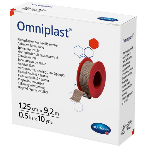 Omniplast Пластырь фиксирующий, 9.2м х 1.25 см, пластырь медицинский, тканевая основа, 1 шт.