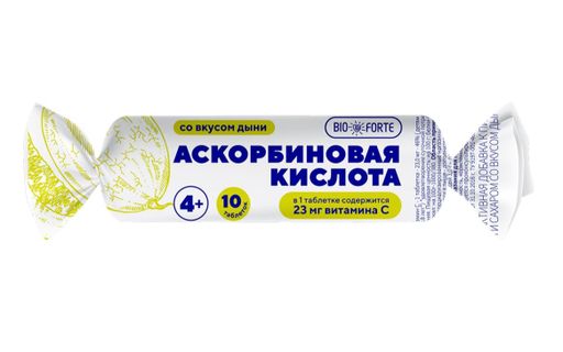 Аскорбиновая кислота Солнышко Bioforte, таблетки, с сахаром и глюкозой, дыня, 10 шт.