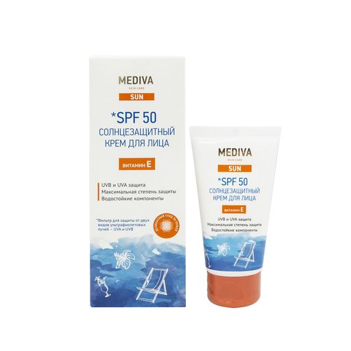 Mediva Sun Солнцезащитный крем для лица, крем, SPF 50, 50 мл, 1 шт.